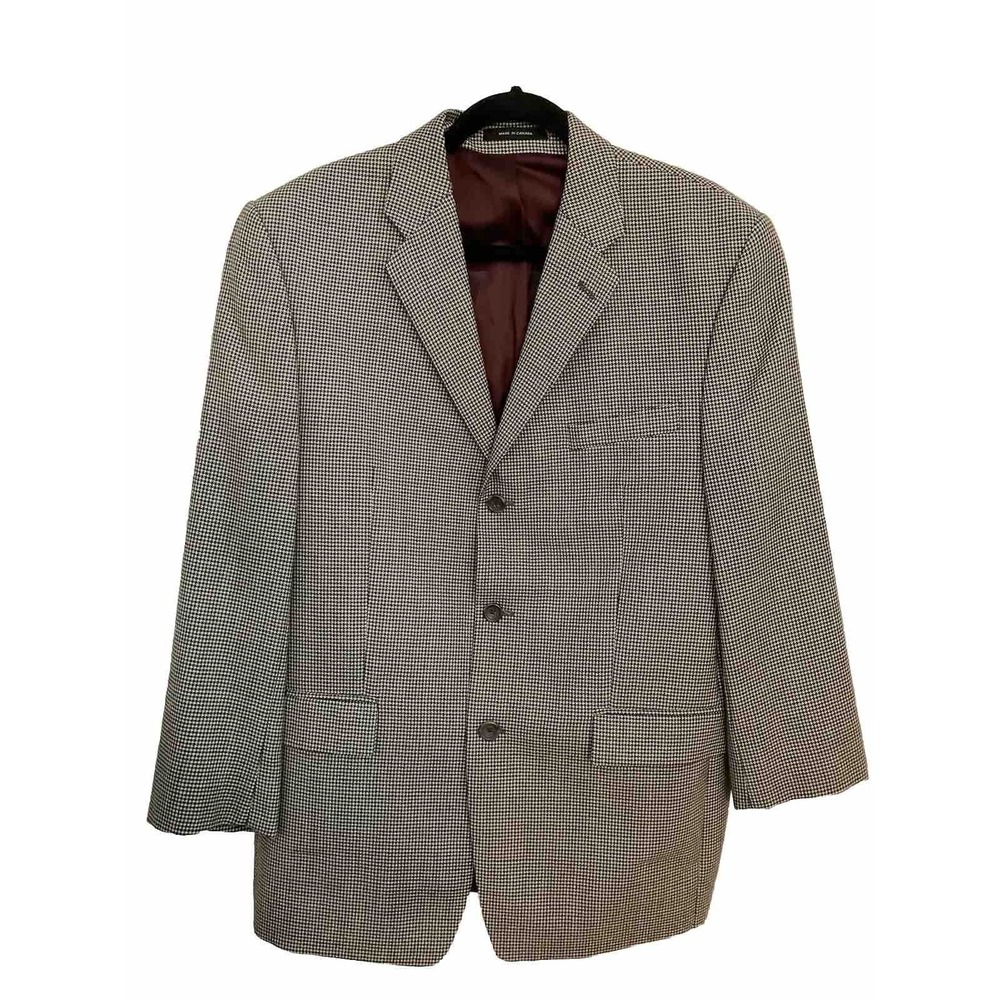 Y2k Vtg Franco Tassi Sports Coat  Sz‎ 41 R Brown Wool Blazer  houndstooth